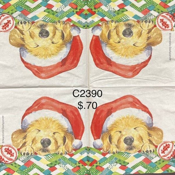 Christmas (C2390) - Puppy Sleeping Wearing a Santa Hat