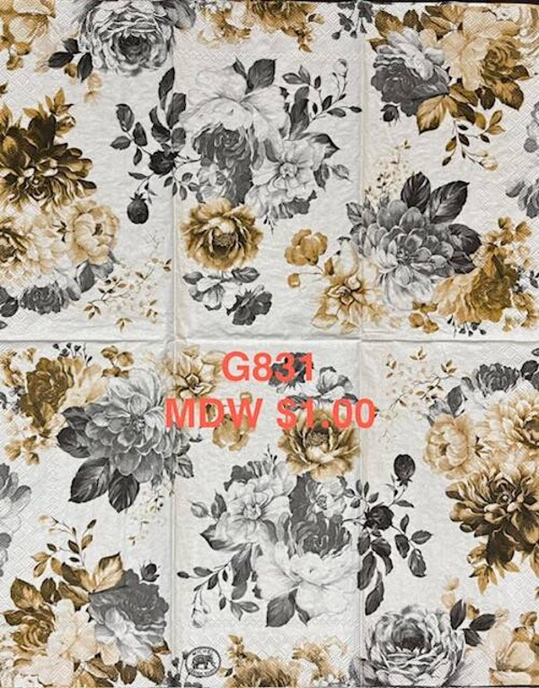 Flowers (G831) - MDW Black, White and Tan Flowers