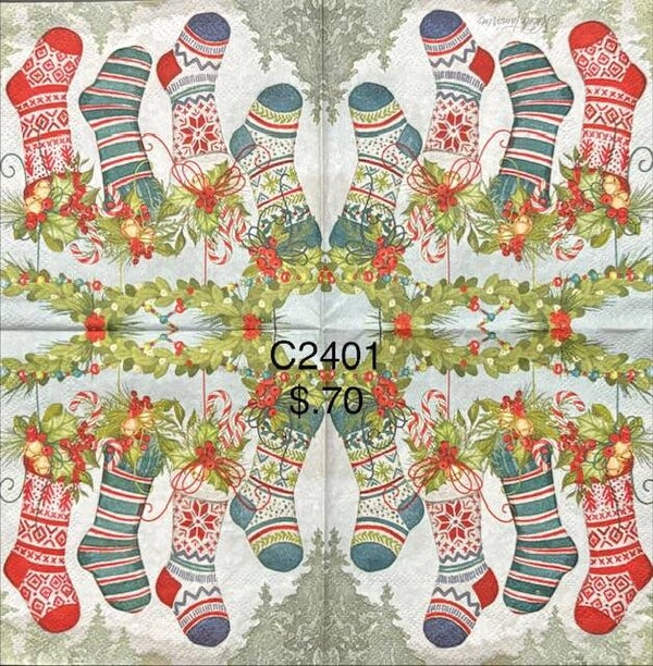 Christmas (C2401) - Four Colorful Stockings Hanging