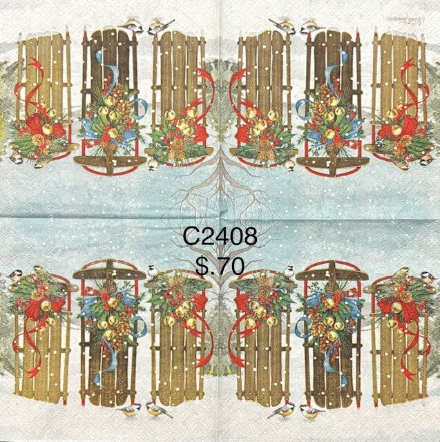Christmas (C2408) - Three Sleds Decorated for Christmas