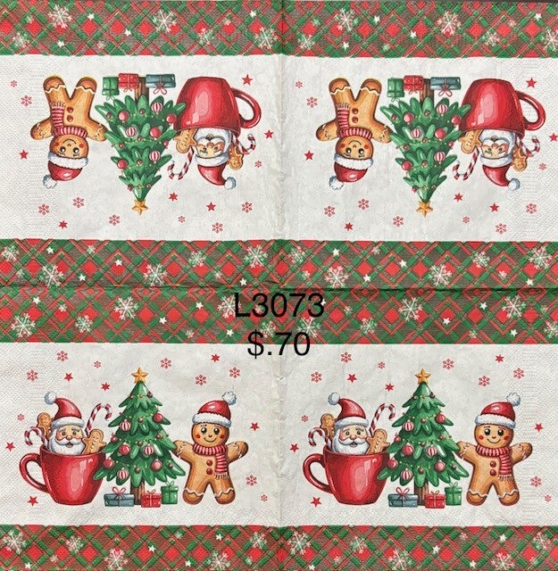 Christmas (L3073) - Santa in a Cup and a Gingerbread Person Next to a Christmas Tree