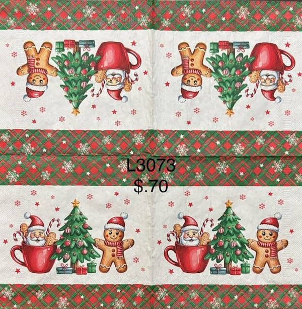 Christmas (L3073) - Santa in a Cup and a Gingerbread Person Next to a Christmas Tree