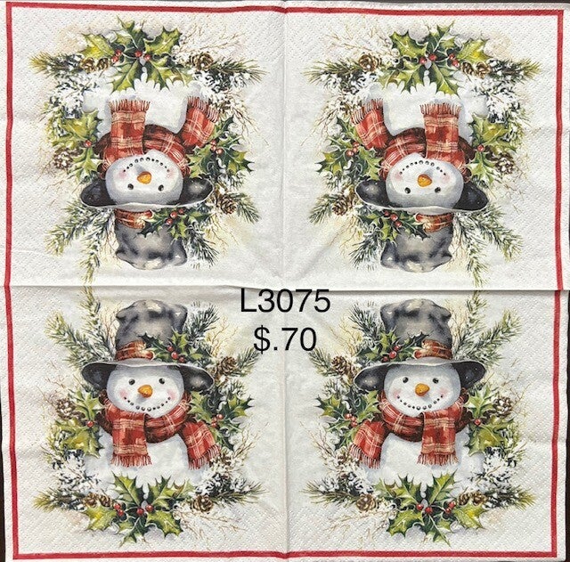Christmas (L3075) - Snowman Surrounded by Holly and Berries