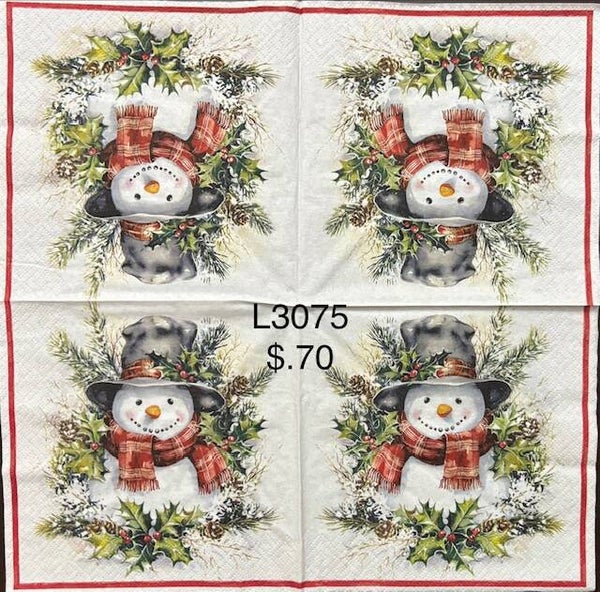 Christmas (L3075) - Snowman Surrounded by Holly and Berries