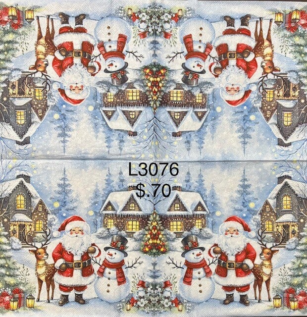 Christmas (L3076) - Santa, Snowman, Reindeer Outside of a Residence