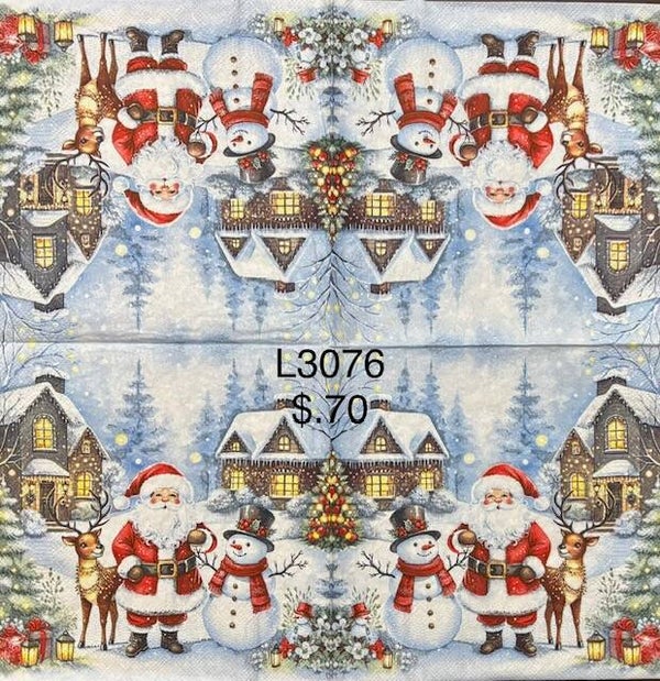 Christmas (L3076) - Santa, Snowman, Reindeer Outside of a Residence