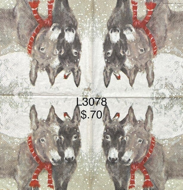 Winter (L3078) - Two Donkeys Wearing Scarves