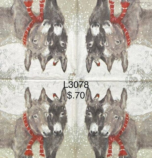 Winter (L3078) - Two Donkeys Wearing Scarves