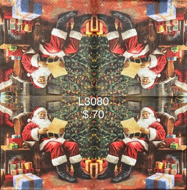 Christmas (L3080) - Santa Sitting on a Chair Reading a Letter by a Christmas Tree