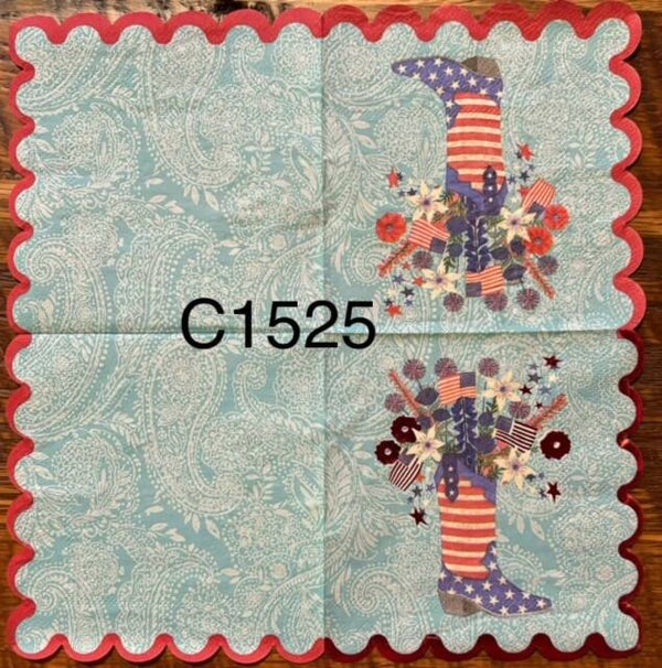 4th of July (C1525) - Red, White and Blue Boot With Flowers