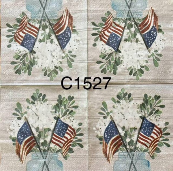 4th of July (C1527) - Mason Jar with Flowers and Flags