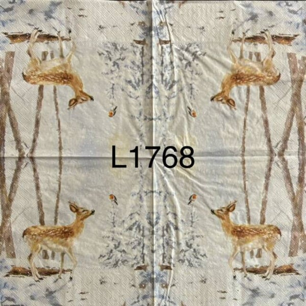 Deer (L1768) - Deer Looking at Bird in Forest