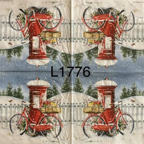 Christmas (L1776) - Red Bicycle Leaning on Red Mailbox