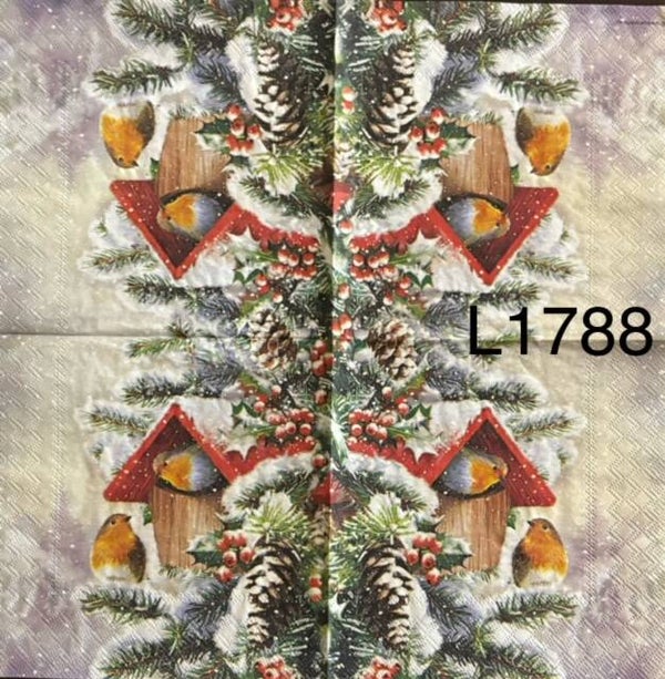 Winter (L1788) - Robins by Birdhouse