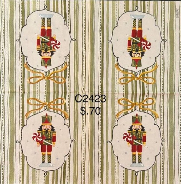 Christmas (C2423) - Nutcracker Holding a Candy Cane with a Striped Background