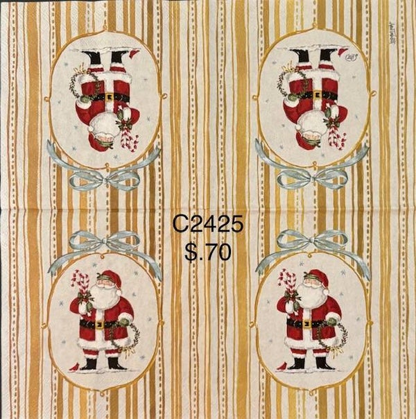 Christmas (C2425) - Santa Holding Candy Canes with a Gold Striped Background