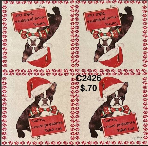 Christmas (C2426) - Dog with Sign that Reads "Santa, Leave Presents, Take Cat"