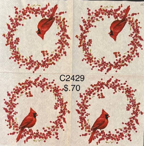 Christmas (C2429) - Cardinal inside a Berry Wreath