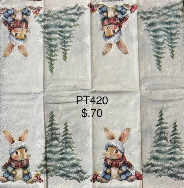 Winter (PT420) - Bunny Sitting in the Snow Wearing a Scarf