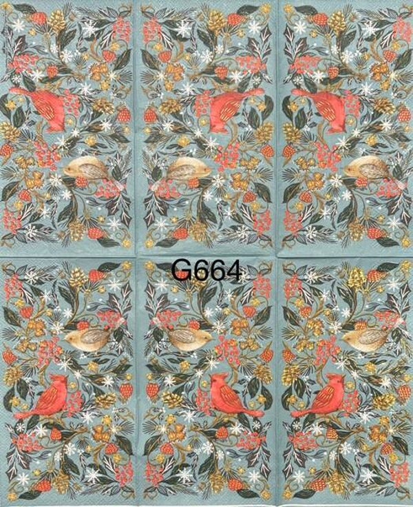 Winter (G664) - Cardinals with Greenery and Berries