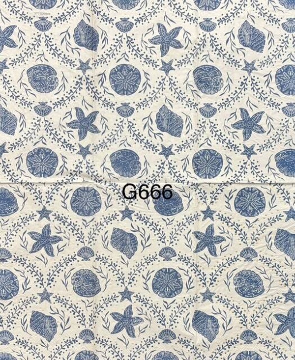 Beach (G666) - Blue and White Shells Wallpaper