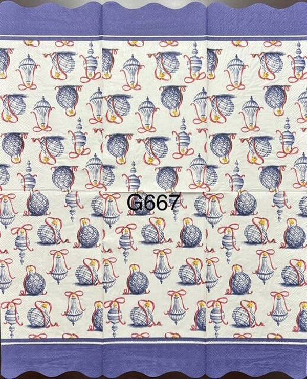 Christmas (G667) - Blue and White Ornaments with Red Ribbon Wallpaper