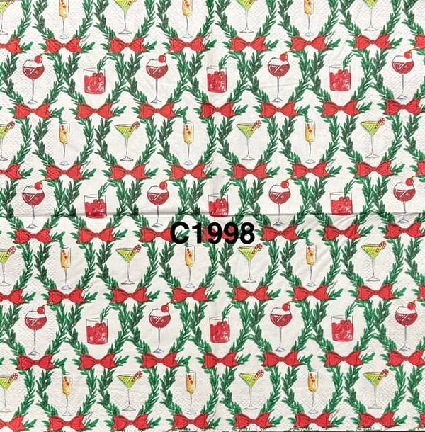 Christmas (C1998) - Holiday Drinks Wallpaper with Holly and Red Ribbons