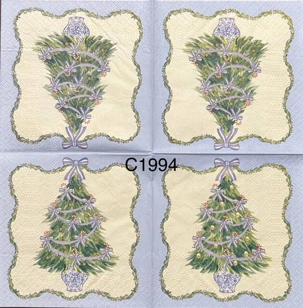 Christmas (C1994a) - Christmas Tree with Blue Ribbons and Blue Pot