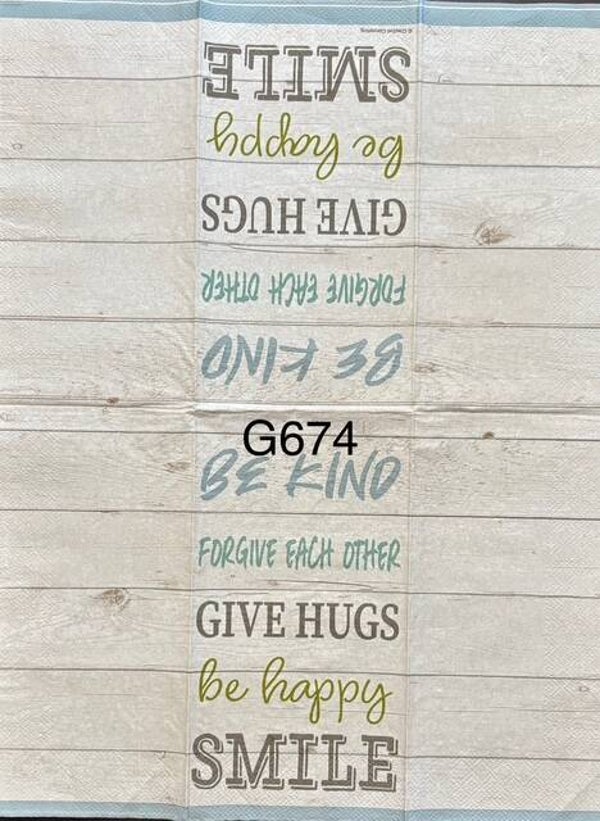 Sayings (G674) - Be Kind, Forgive Each Other, Give Hugs, Be Happy, Smile