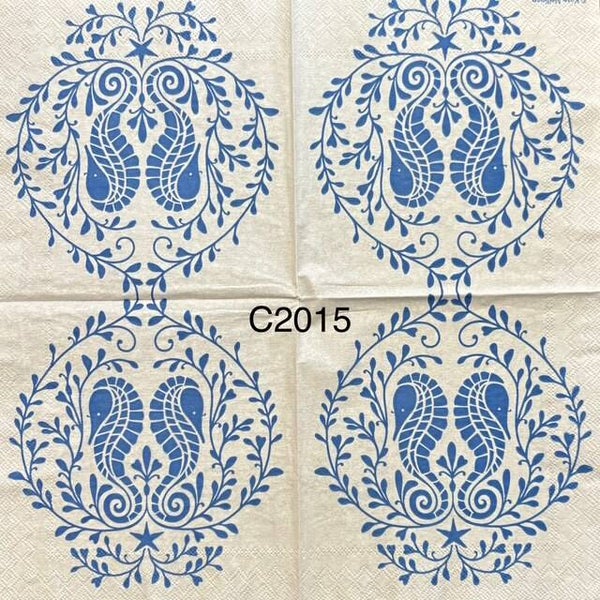 Beach (C2015) - Blue and White Seahorses in a Wreath