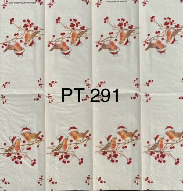 Christmas (PT291) - Two Robins on Branch with Santa Hats