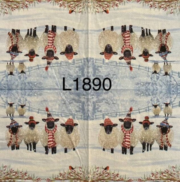 Christmas (L1890) - Four Sheep with Hats and Scarves