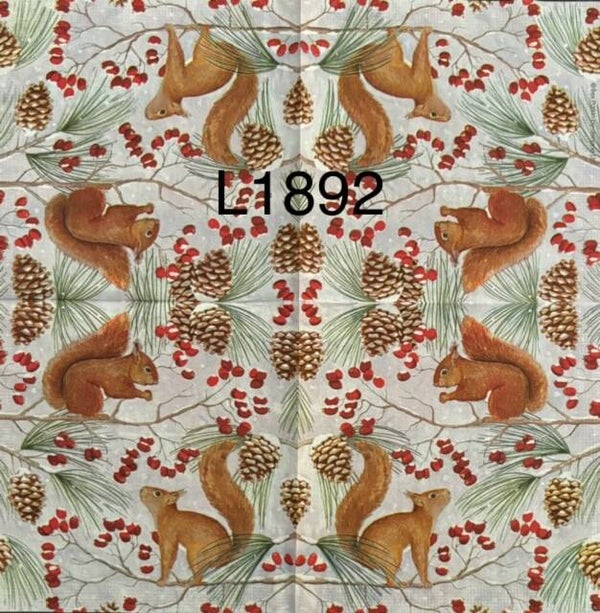Winter (L1892) - Squirrels with Berries and Pinecones