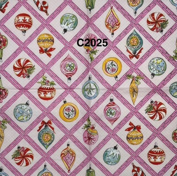 Chrirstmast (C2025) - Hanging Christmas Ornaments with Pink Squares