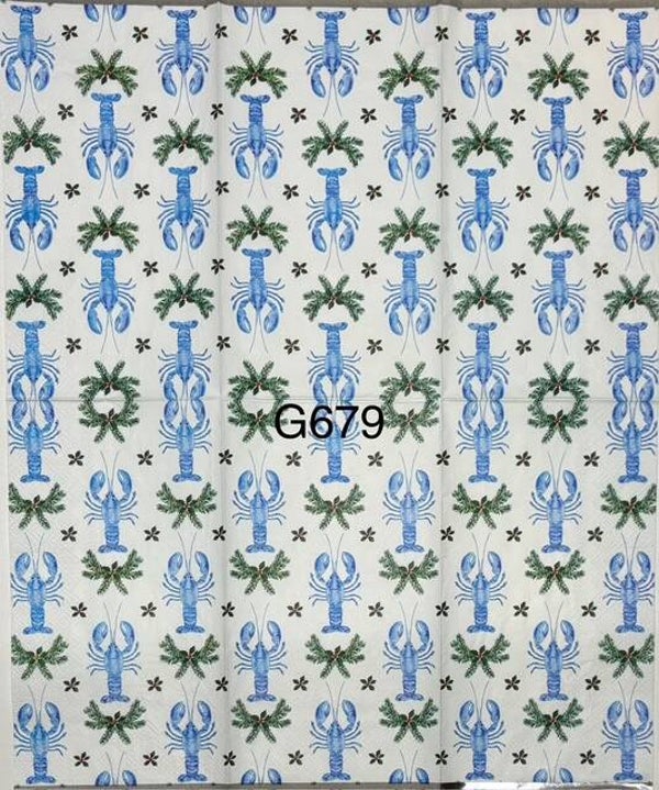 Christmas (G679) - Blue Lobster with Holly and Berries Wallpaper