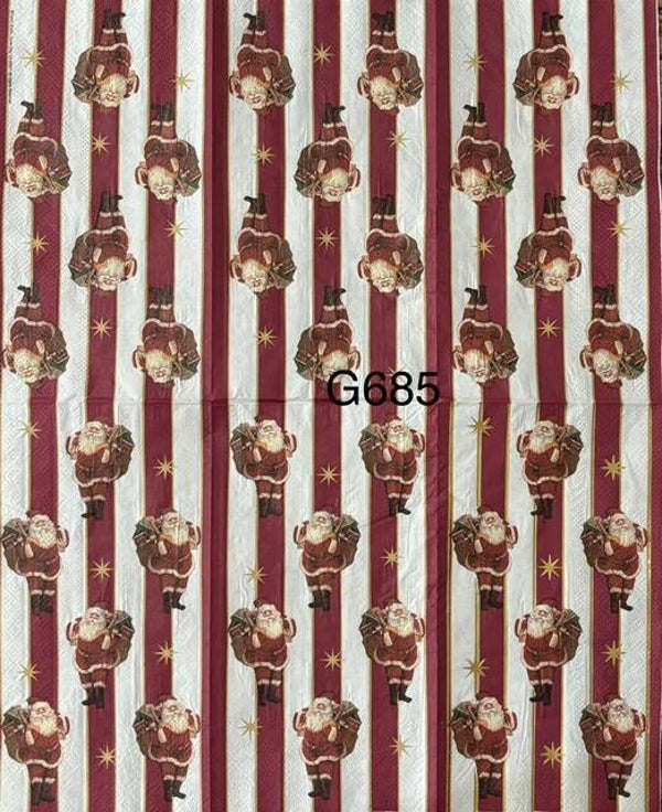 Christmas (G685) - Santa Holding Sack of Presents Wallpaper with Red and White Stripes