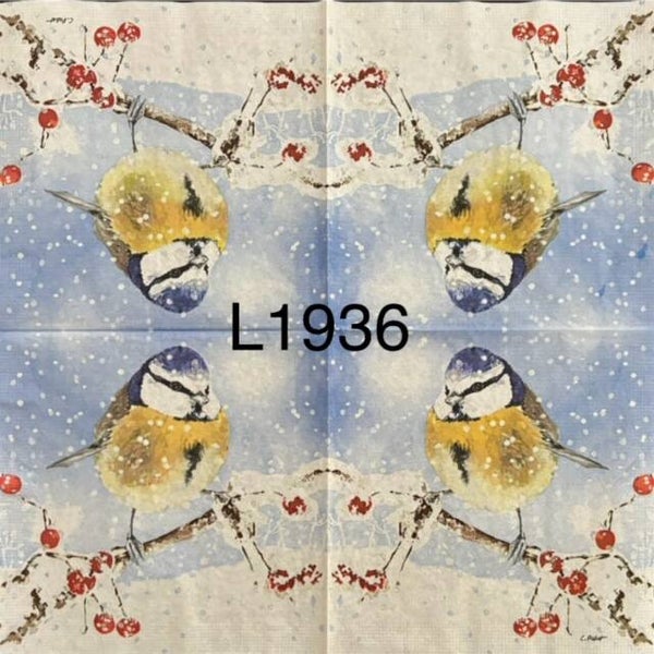 Winter (L1936) - Bird with Yellow Chest on Branch with Berries