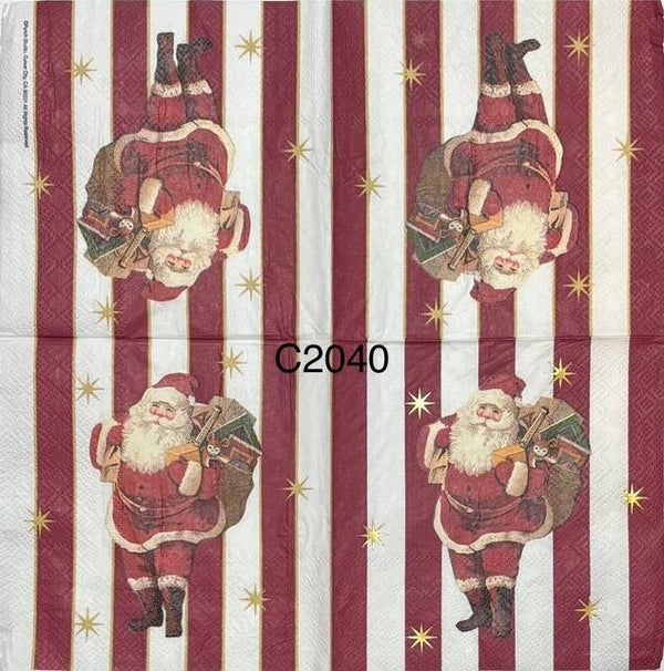 Christmas (C2040) - Santa with Sack Full of Presents with a Red and White Striped Background