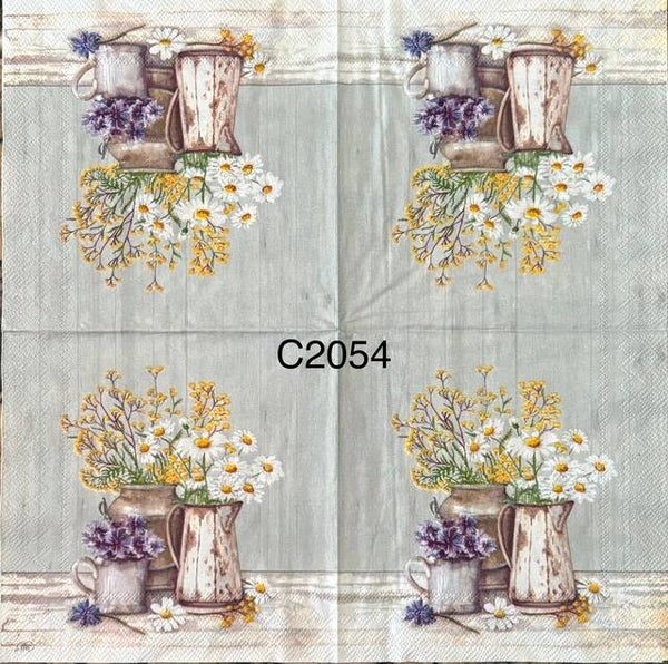 Flowers (C2054) - Water Cans With Daisies, Yellow Flowers and Purple Flowers