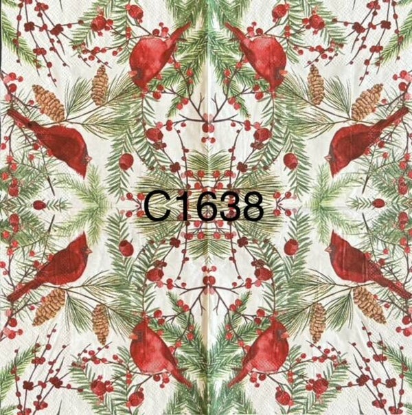 Christmas (C1638) - Cardinals Sitting on Branches with Berries