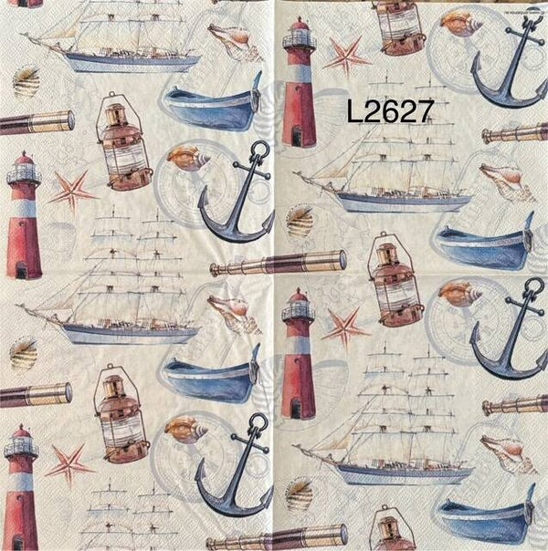 Beach (L2627) - Lighthouse, Starfish, Anchor, Boat, Ship, Lamp Wallpaper