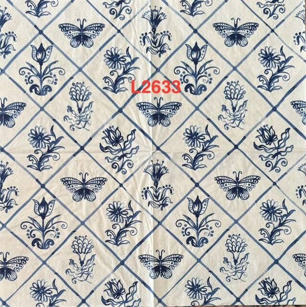 Flowers (L2633) - Blue and White Flowers and Butterflies Pattern