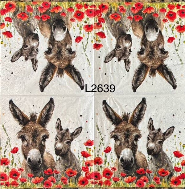 Animals (L2639) - Lilly and Lou Donkeys with Poppies Around Them