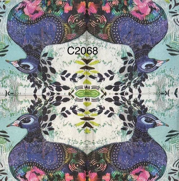 Birds (C2068) - Blue Peacoak with Teal Background