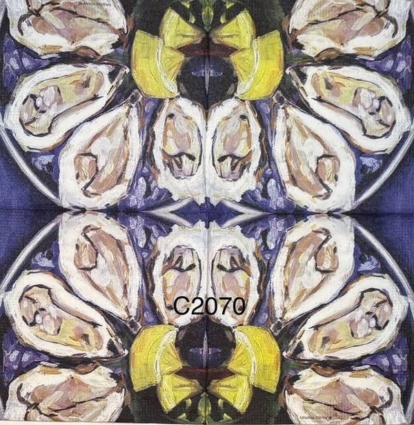 Food (C2070) - Half Oyster Shells on Plate with a Lemon Slice