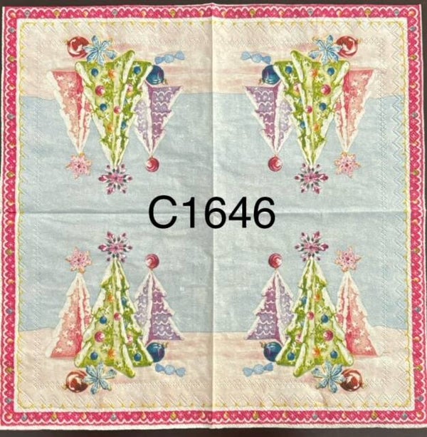 Christmas (C1646) - Christmas Trees in Pink, Green and Purple