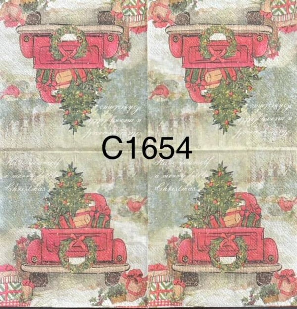 Christmas (C1654) - Red Truck with Tree in Trunk and Presents