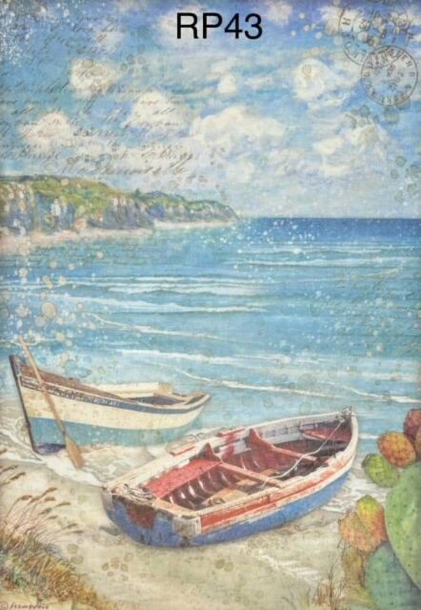 Beach (RP43) - Blue Dream Beach with Row Boats on Sand