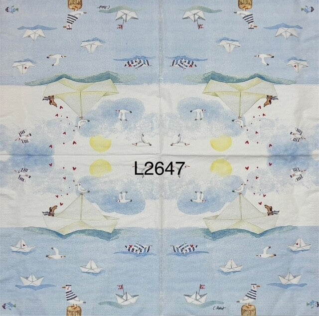 Beach (L2647) - Ocean with Boat and Small Paper Boats Floating