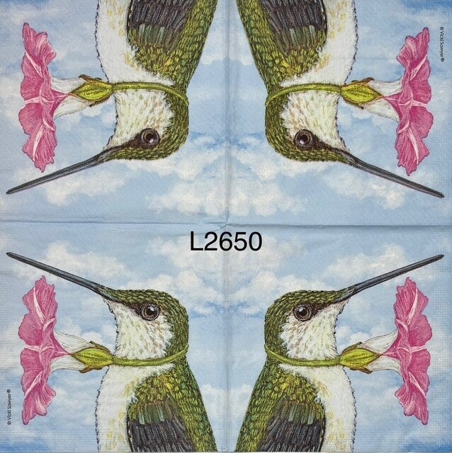 Birds (L2650) - Hummingbird with a Pink Petunia on its Neck
